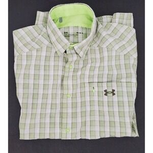 Under Armour Fitted Green Plaid Short Sleeve Hiking Lightweight Men's Sz Medium